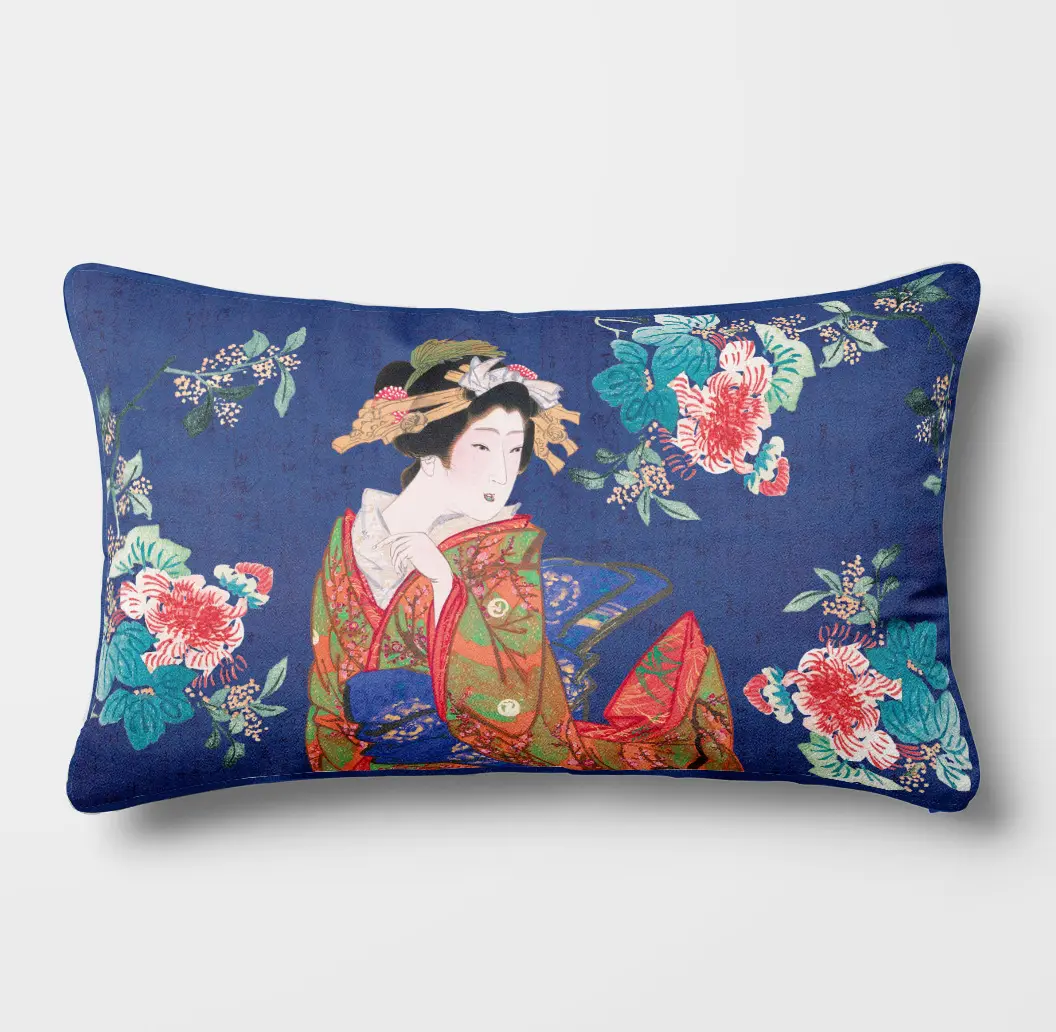 coussin japan 30x50 bleu
