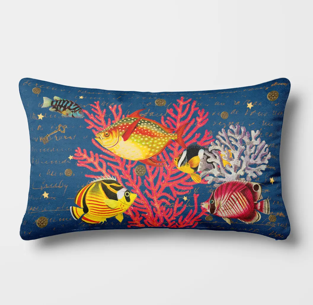 coussin poisson 30x50 bleu