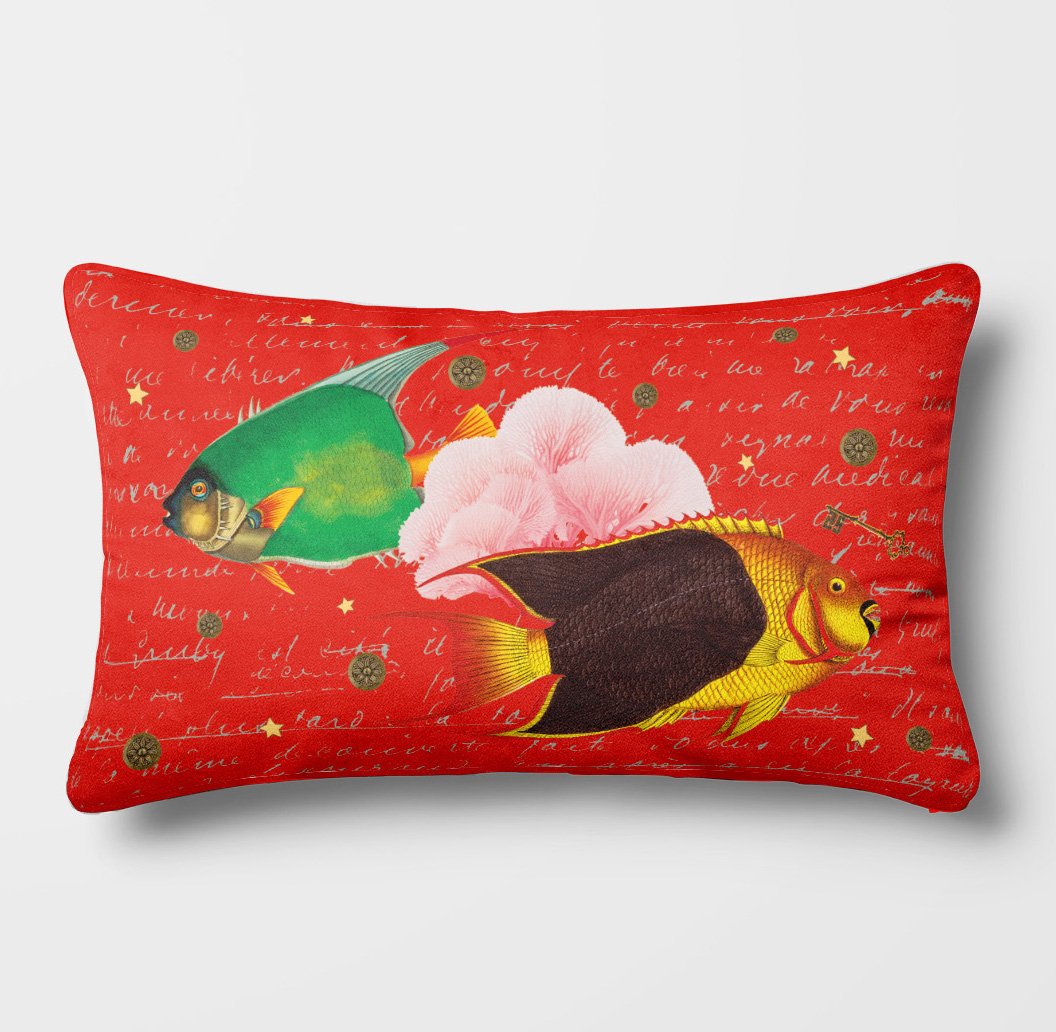 coussin poisson 30x50 rouge