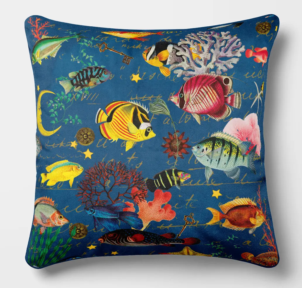 coussin poisson 45x45 bleu 2