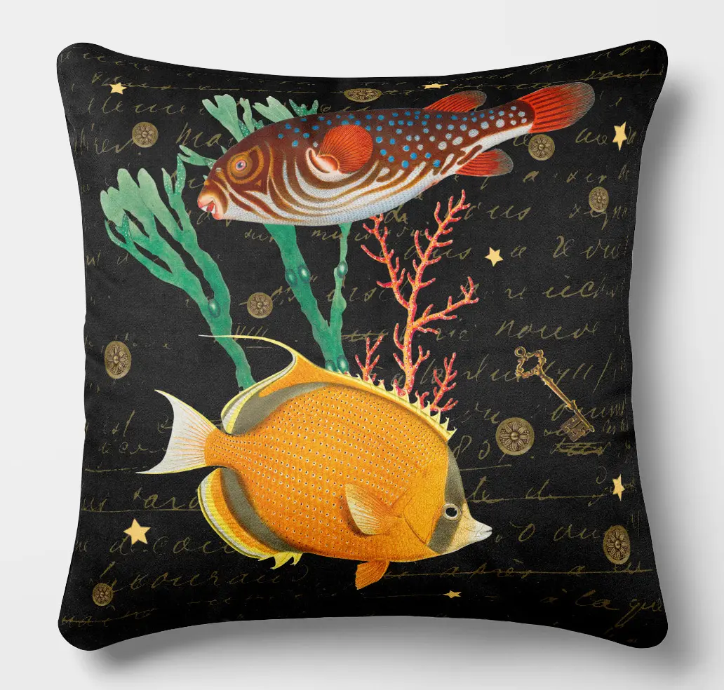 coussin poisson 45x45 noir