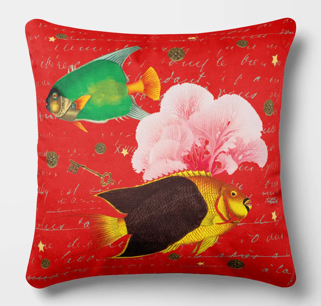coussin poisson 45x45 rouge