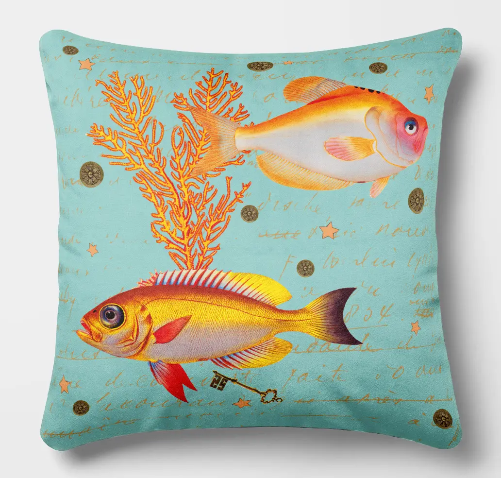 coussin poisson 45x45 turquoise 2